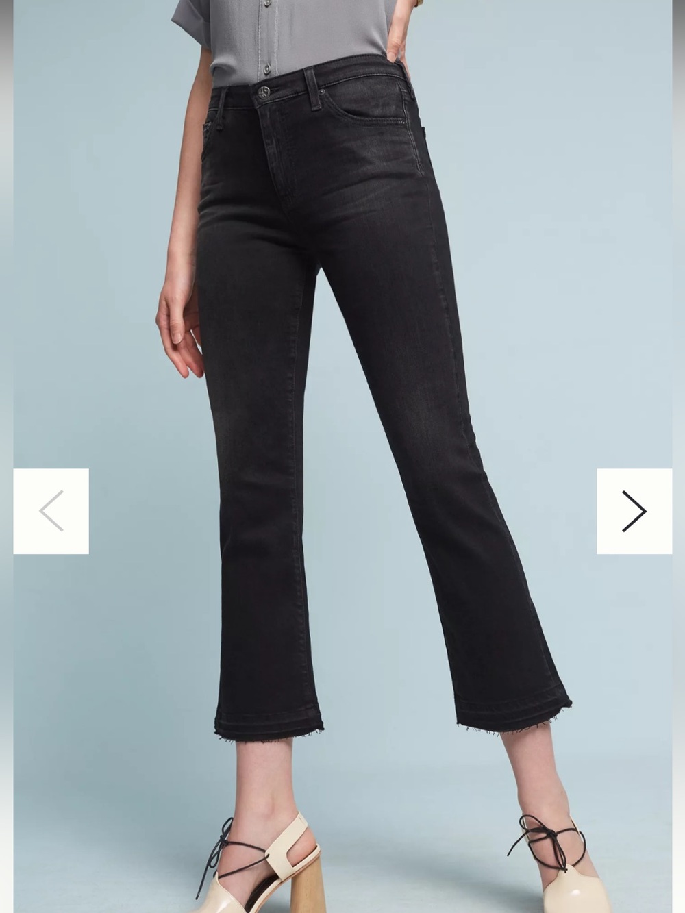 AG Jodi Crop Slim Flare Jeans 30 Black Raw Hem High Rise